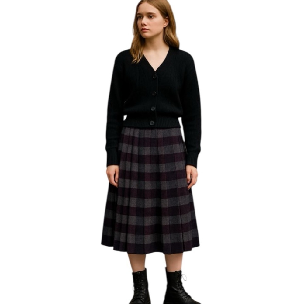 VINTAGE Mister Leonard Pleated Purple Black Skirt VTG Sz 12 Academia Prep